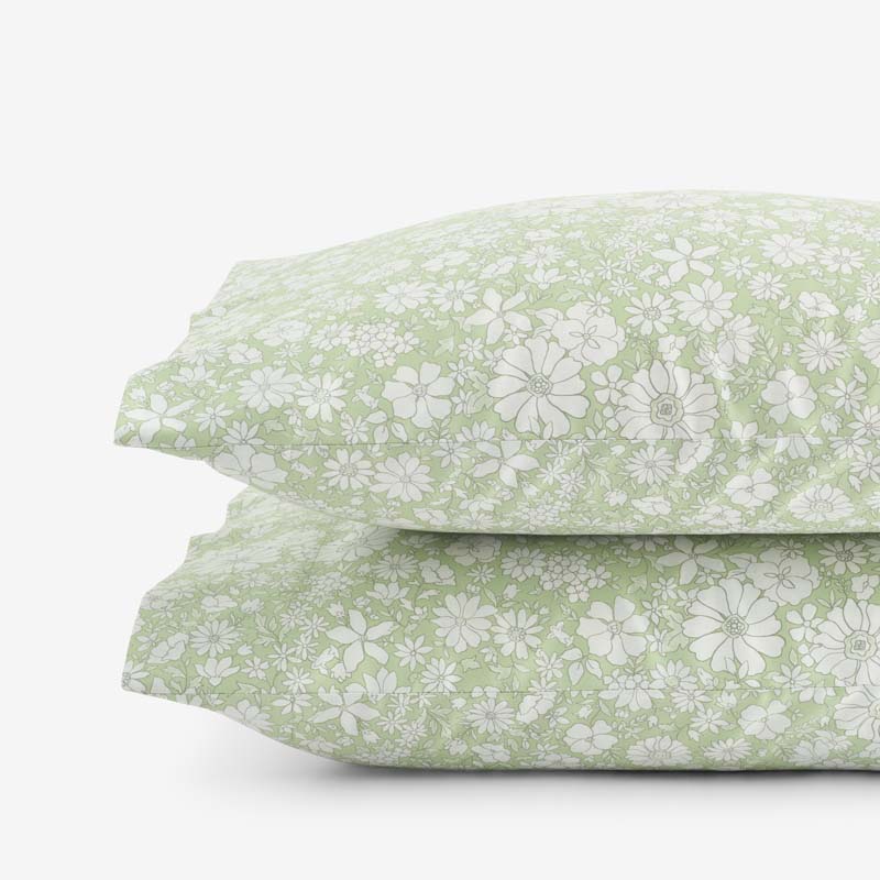 Misty Meadow Floral Classic Smooth Sateen Pillowcase Set - Green, King