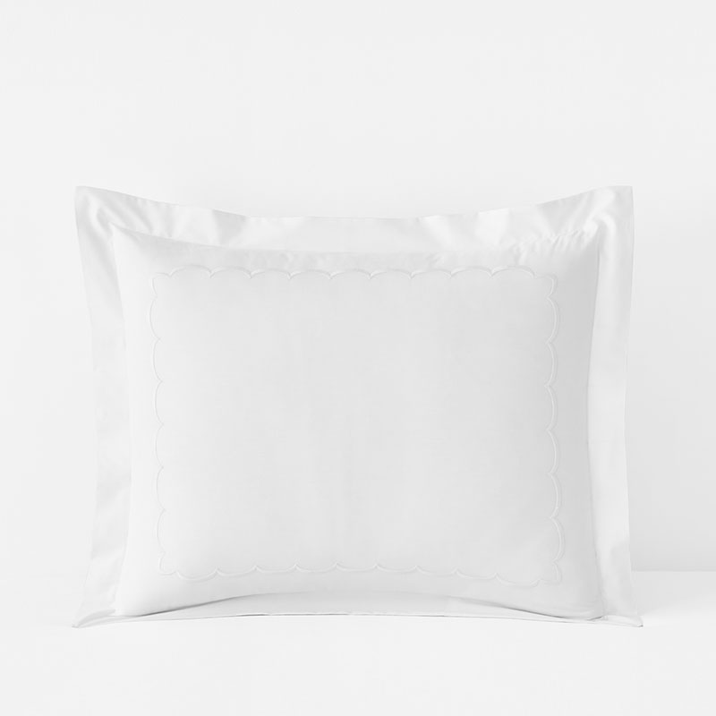 Embroidered Scallop Classic Cool Cotton Percale Sham - White, King