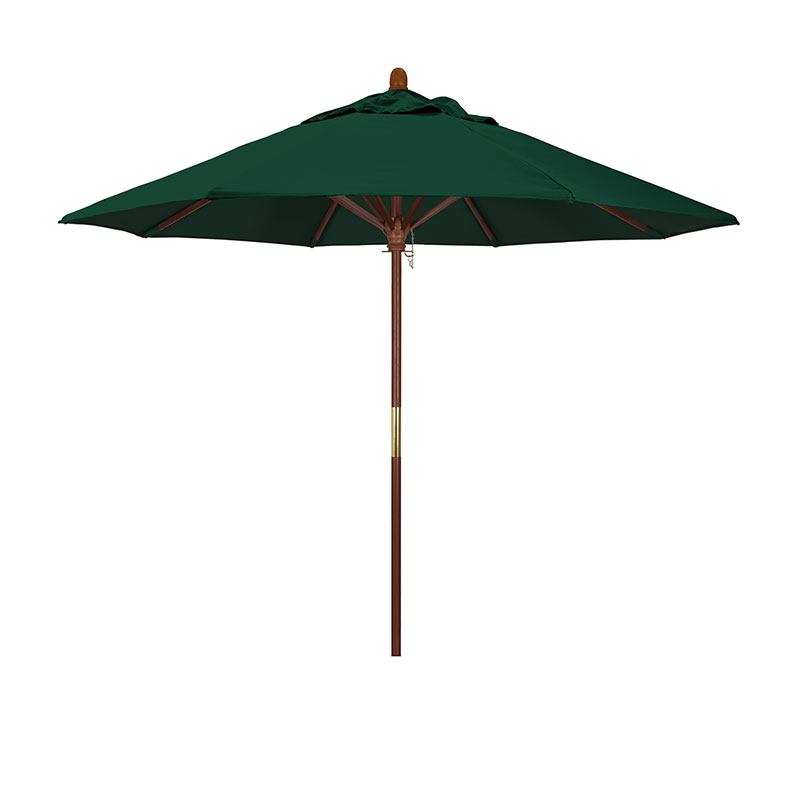 Round Outdoor Patio Umbrella, Wood with Manual Lift - Forest Green, 9'