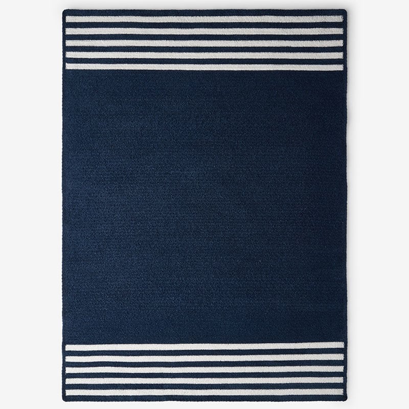 Chenille Border Stripe Handwoven Reversible Rug - Navy, 8' x 10'
