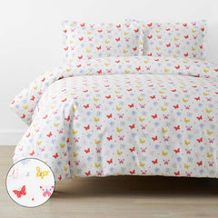 Ditsy Butterflies Classic Cool Organic Cotton Percale Duvet Cover Set - White Multi, Full