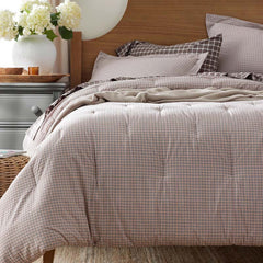 Classic Stripes and Plaids Cool Yarn-Dyed Cotton Percale Comforter - Mini Check Brown, King/Cal. King