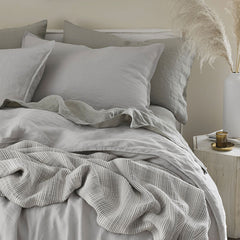 Premium Breathable Washed Linen Solid Bed Sheet Set - Light Gray, Full