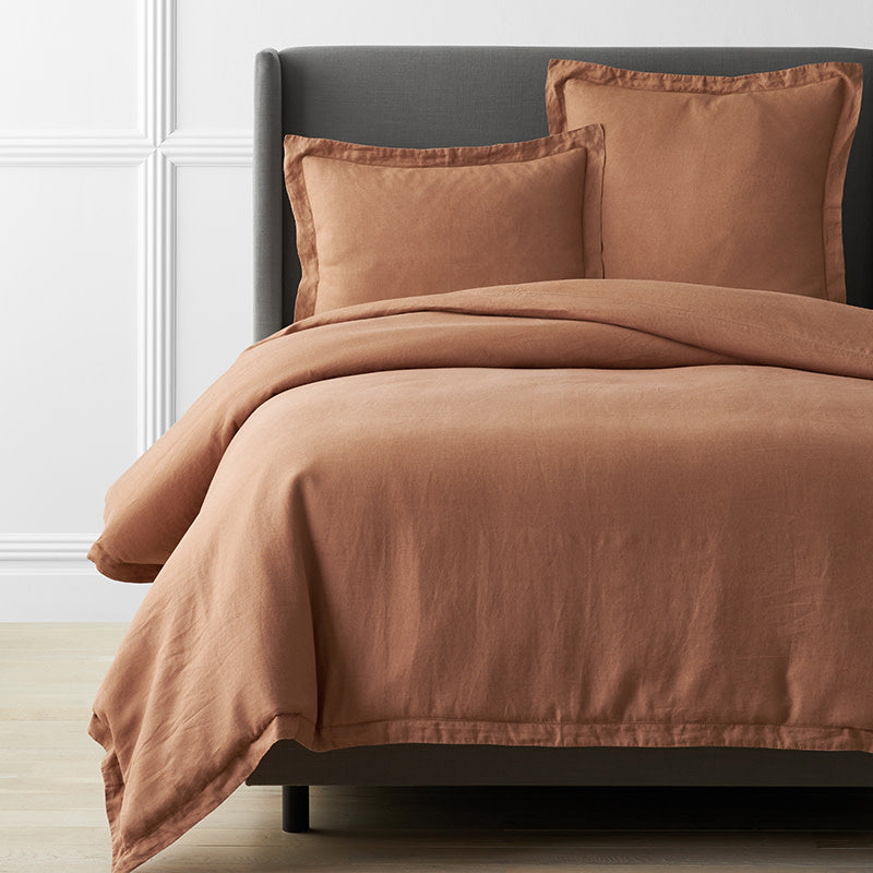 Premium Breathable Relaxed Linen Solid Duvet Cover - Clay, Full