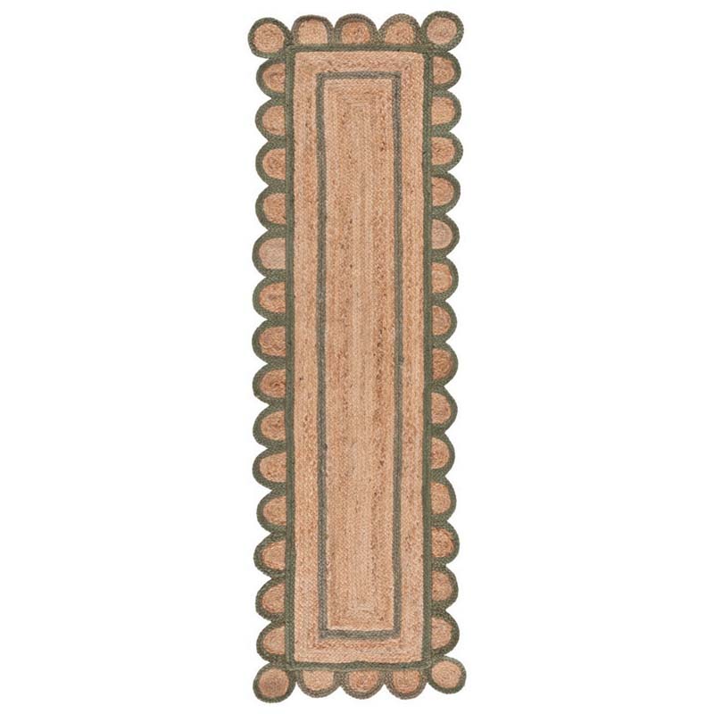 Scallop Border Handwoven Jute Rug - Olive, 2' 3" x 8' Runner