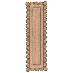 Scallop Border Handwoven Jute Rug - Olive, 2' 3" x 8' Runner
