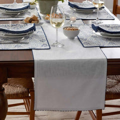 Pom Fringe Table Runner - Blue, 16 in. x 108 in.
