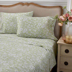 Misty Meadow Floral Classic Smooth Sateen Pillowcase Set - Green, King