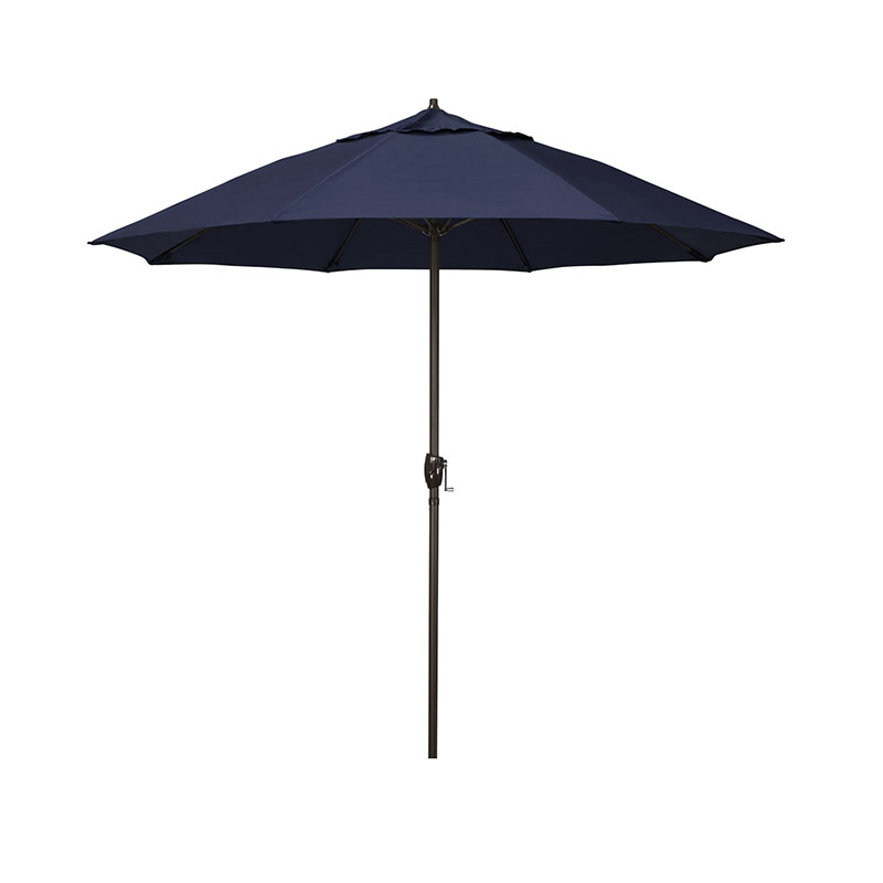 Round Outdoor Patio Umbrella, Aluminum with Auto Tilt Crank - Bronze Finish, Navy, 7.5'