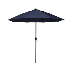 Round Outdoor Patio Umbrella, Aluminum with Auto Tilt Crank - Bronze Finish, Navy, 7.5'