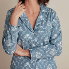 Printed Poplin Women's Long Sleeve Button-Down Pajama Set - Floral Spray, S