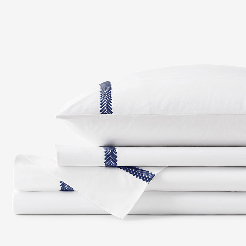 Hewett Luxe Smooth Egyptian Cotton Sateen Bed Sheet Set - Blue, Queen