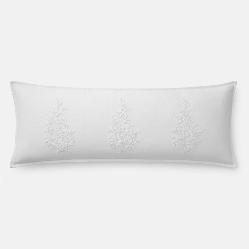 Embroidered Damask Decorative Lumbar Pillow Cover - White, 14 in. x 40 in.
