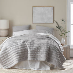 Premium Breathable Washed Linen Solid Quilt - Gray, King/Cal King