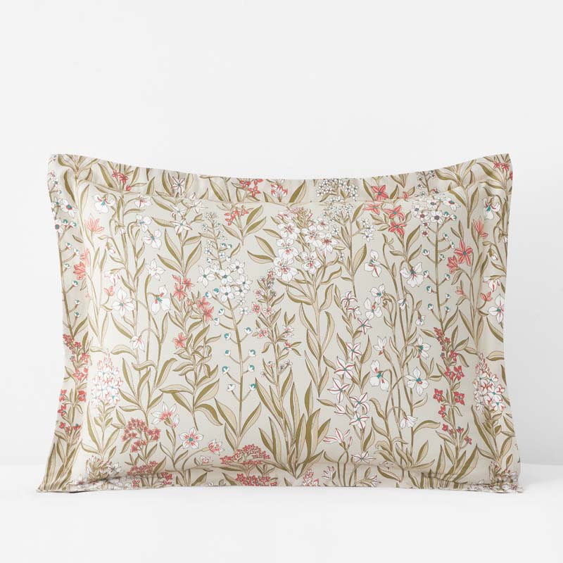 Julienne Classic Cool Cotton Percale Reversible Sham - Mini Floral Taupe, Standard