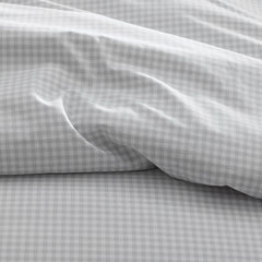 Ditsy Gingham Classic Cool Organic Cotton Percale Duvet Cover Set - Gray, Full