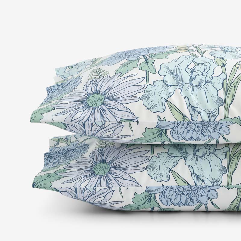 Garden Bliss Classic Smooth Sateen Pillowcase Set - Blue Multi, Standard