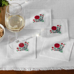 Embroidered Novelty Cocktail Napkins, Set of 4 - Poinsettia