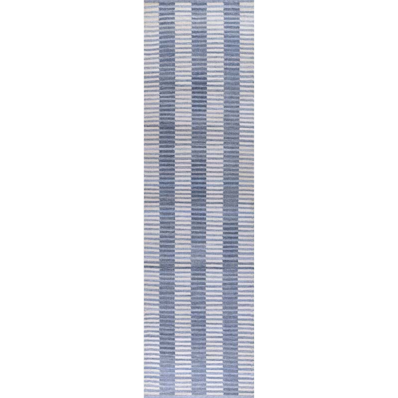 Handwoven Checked Plaid Performance Rug - Blue, 2' 3" x 8' Runner