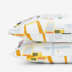 Construction Trucks Classic Cool Organic Cotton Percale Pillowcase Set - White , Standard