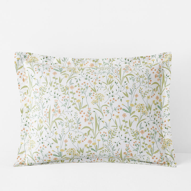 Clemencia Classic Cool Cotton Percale Sham - Mini Floral Peach Blossom, Standard