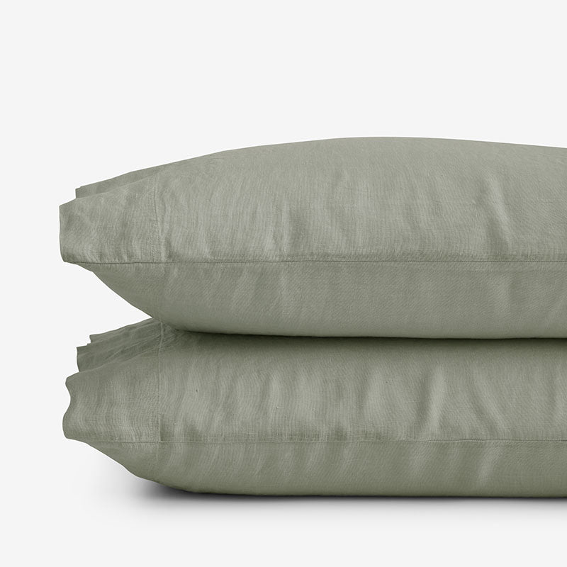 Premium Breathable Washed Linen Solid Pillowcase Set - Moss Green, Standard