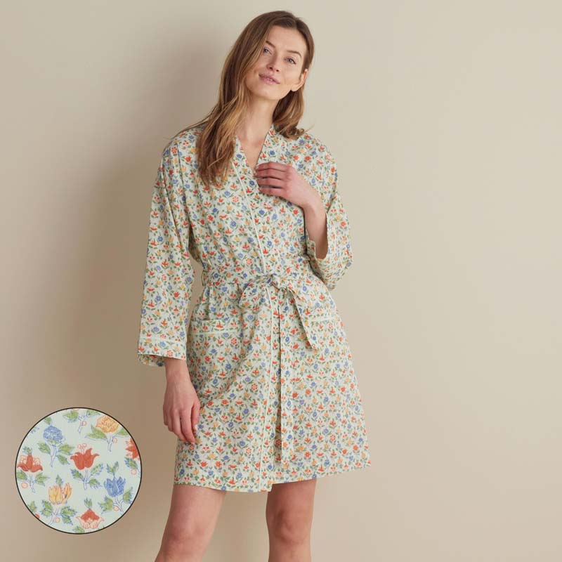Printed Voile Women's Kimono Robe - Meadow Song, XS/S