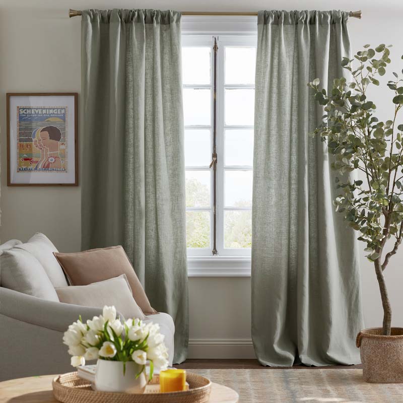Linen Blackout Window Curtain - Moss, 84 in.