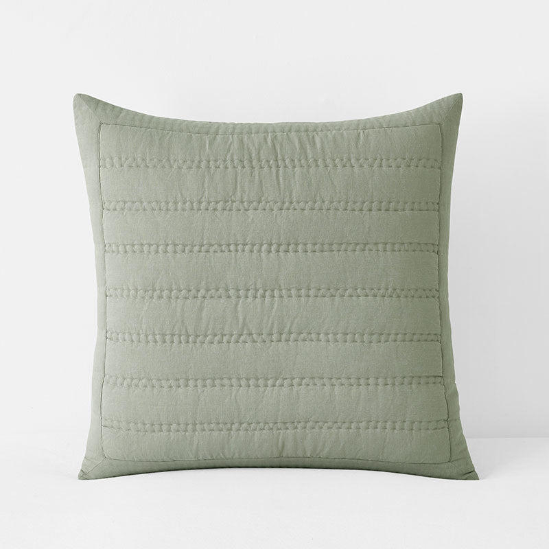 Premium Breathable Washed Linen Solid Quilted Sham - Moss, Euro