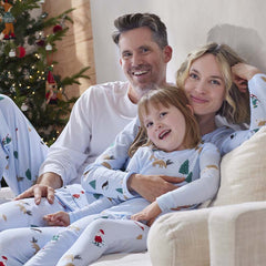 Family Printed Peruvian Cotton Men's Pajama Set - Santa's Ski Dash, M