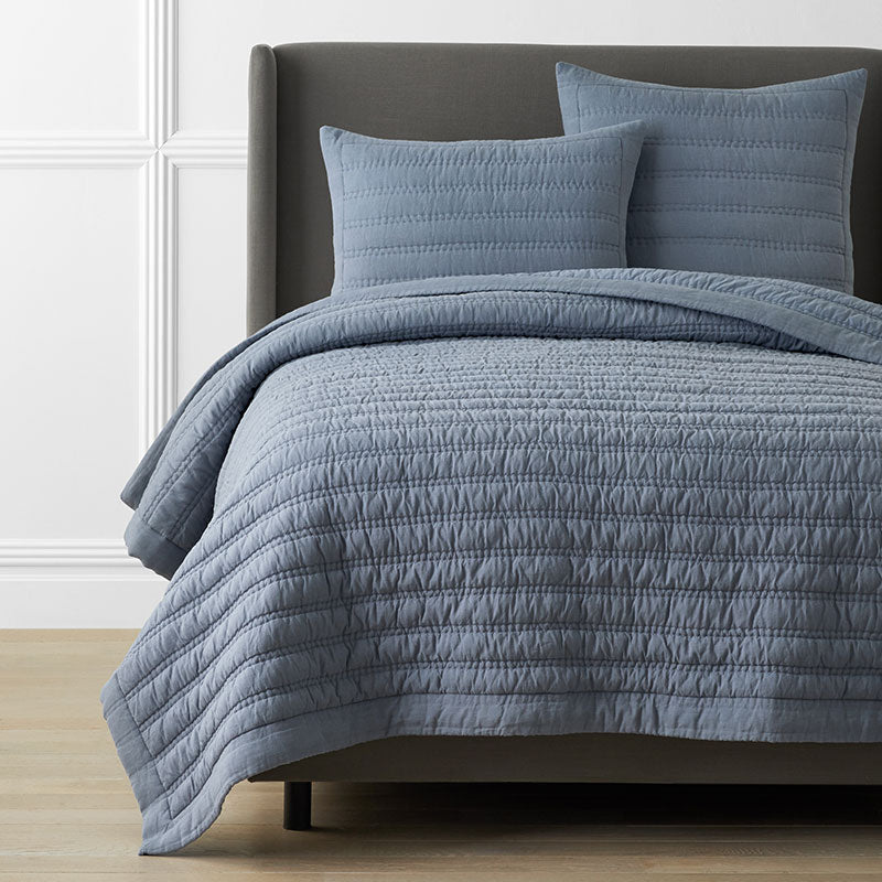 Premium Breathable Washed Linen Solid Quilt - Blue Stone, Full/Queen