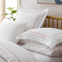 Embroidered Scallop Classic Cool Cotton Percale Sham - Melon, Euro