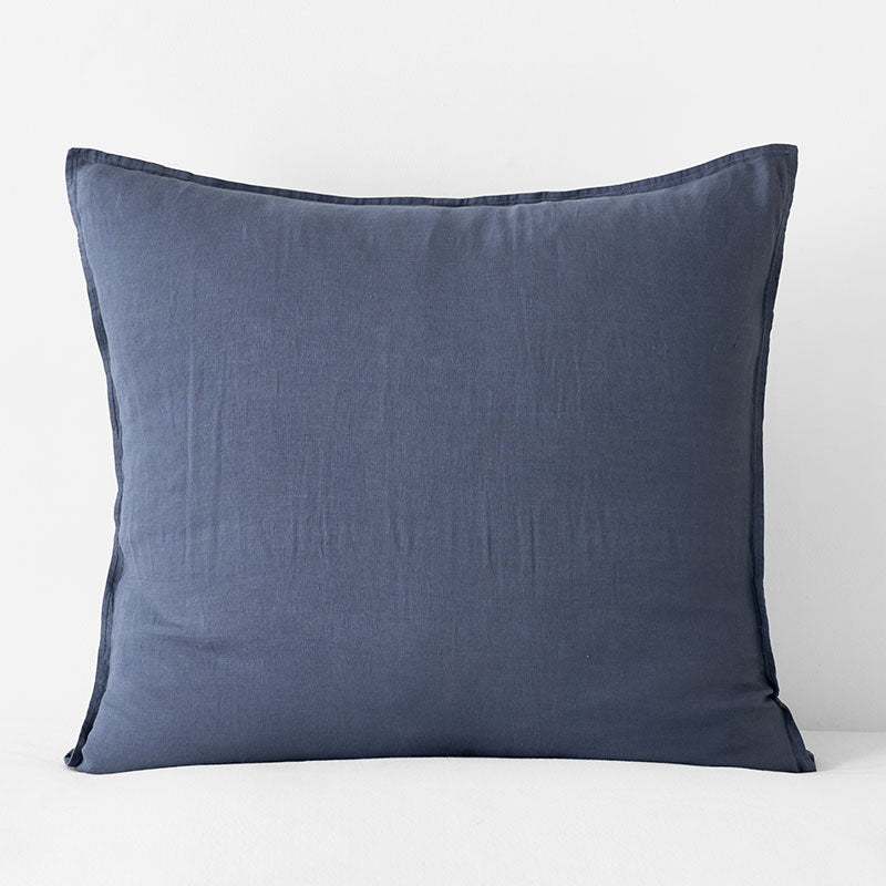 Premium Breathable Washed Linen Solid Sham - Denim Blue, Euro
