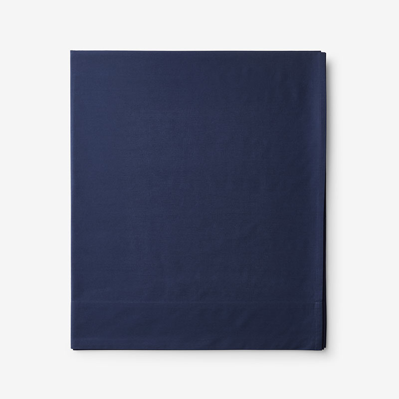 Classic Cool Cotton Percale Flat Bed Sheet - Navy, Oversized Queen