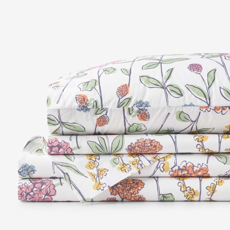 Garden Mirage Classic Cool Cotton Percale Bed Sheet Set - White Multi, King