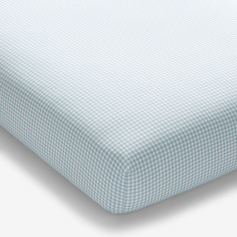 Ditsy Gingham Classic Cool Organic Cotton Percale Fitted Crib Sheet - Blue