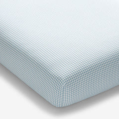 Ditsy Gingham Classic Cool Organic Cotton Percale Fitted Crib Sheet - Blue