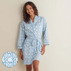 Printed Voile Women's Kimono Robe - Floral Weave, XL/XXL