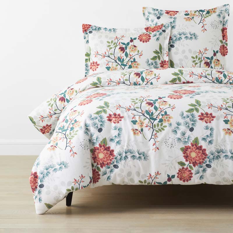 Holiday Print Classic Ultra-Cozy Cotton Velvet Flannel Duvet Cover - Vintage Blooms, Full