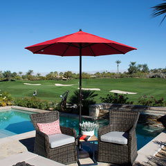 Round Outdoor Patio Umbrella, Aluminum with Auto Tilt Crank - Bronze Finish, Forest Green, 9'