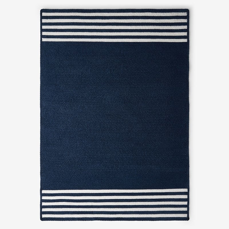 Chenille Border Stripe Handwoven Reversible Rug - Navy, 5' x 7'