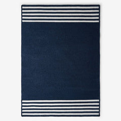 Chenille Border Stripe Handwoven Reversible Rug - Navy, 5' x 7'