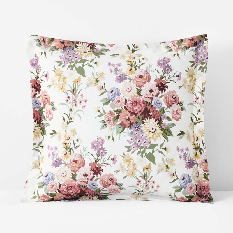 Nature's Bouquet Classic Smooth Sateen Sham - Cream Multi, Euro