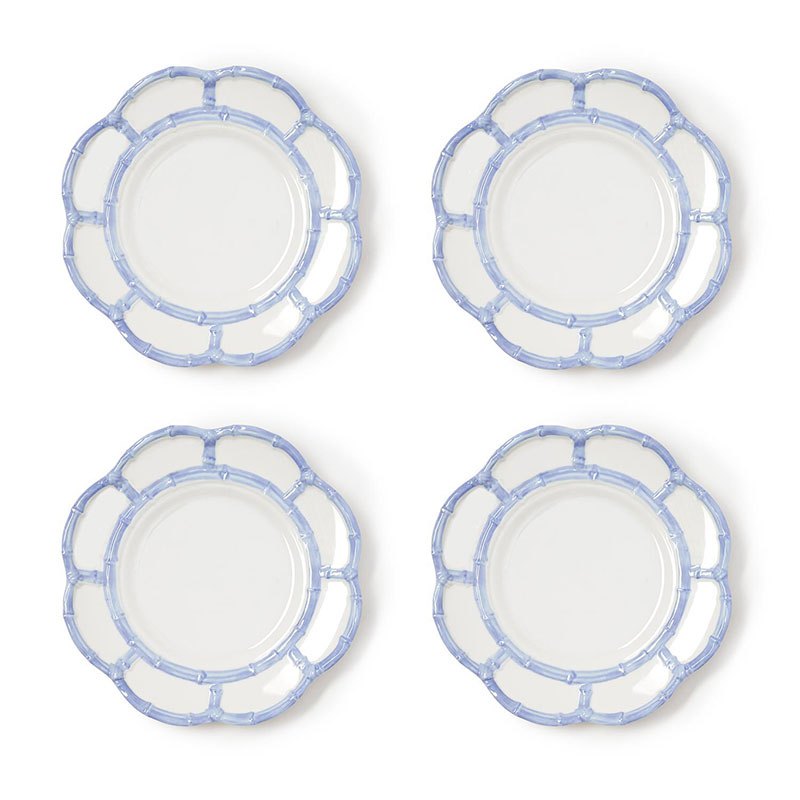 Faux Bamboo Border Melamine Salad Plates, Set of 4 - Light Blue