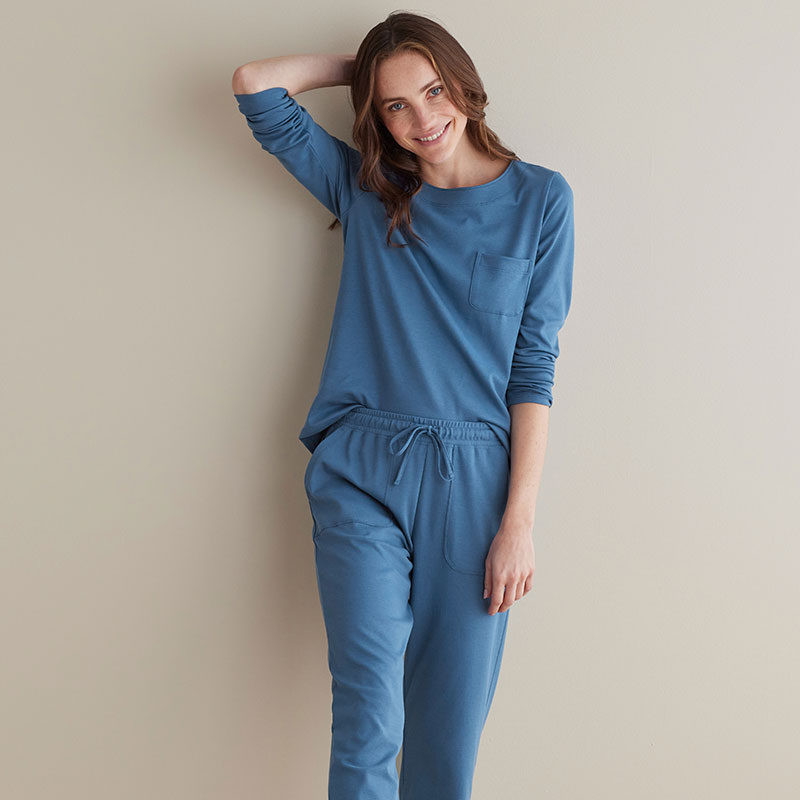 Pima Cotton Women's Jogger Pants Pajama Set - Blue Denim, M