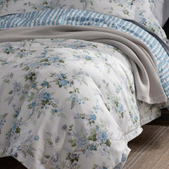 Manor Floral Premium Smooth Sateen Reversible Sham - Blue, Euro