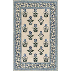 Floral Border Hand Tufted Wool Rug -  Blue, 4' x 6'
