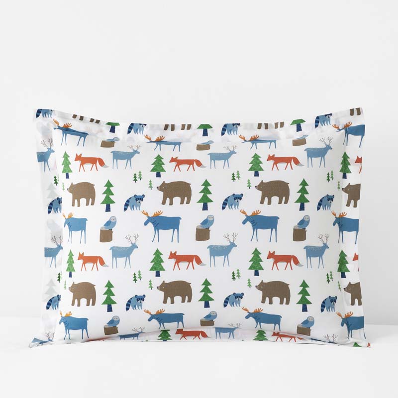 Forest Friends Classic Cool Organic Cotton Percale Sham - White Multi, Standard