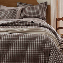 Classic Stripes and Plaids Cool Yarn-Dyed Cotton Percale Reversible Comforter - Windowpane Brown, King/Cal. King