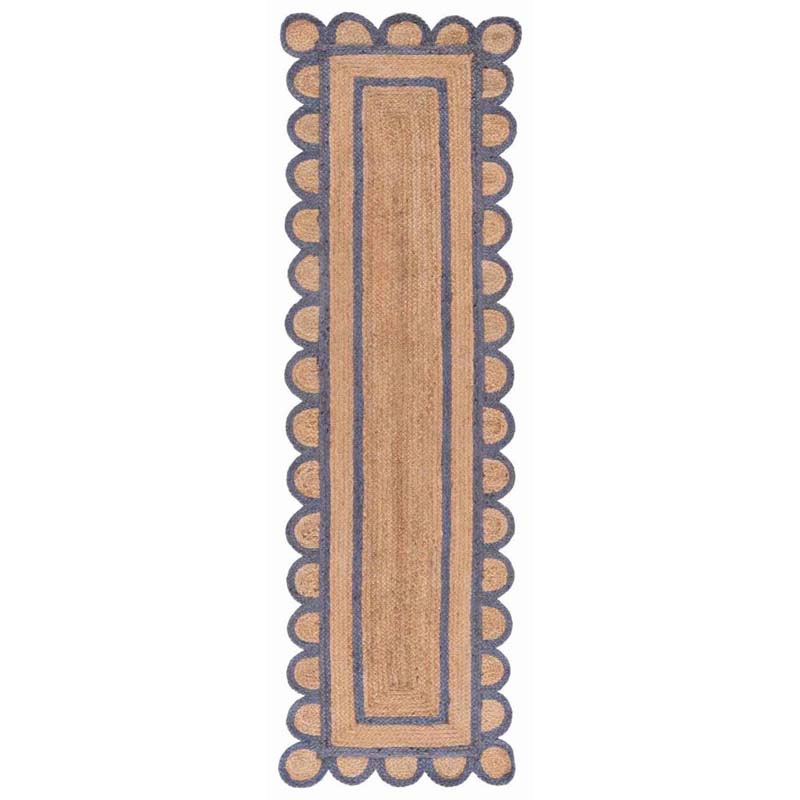 Scallop Border Handwoven Jute Rug - Blue, 2' 3" x 8' Runner